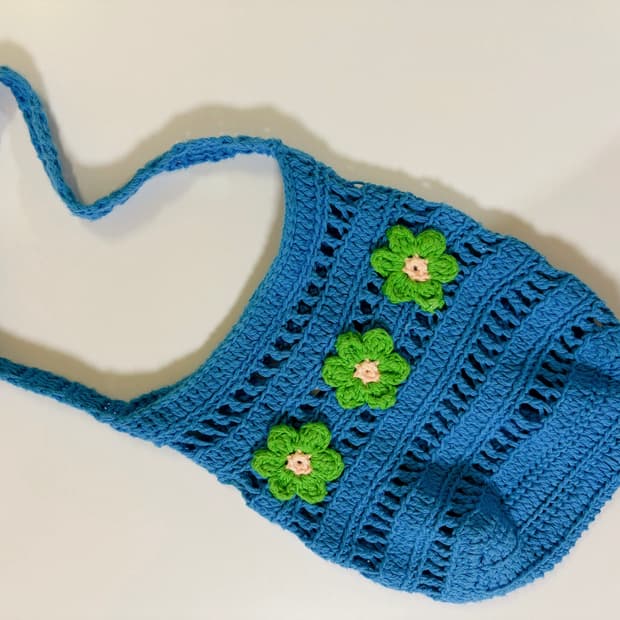 핸드메이드 빈티지 그물 플라워 니트백