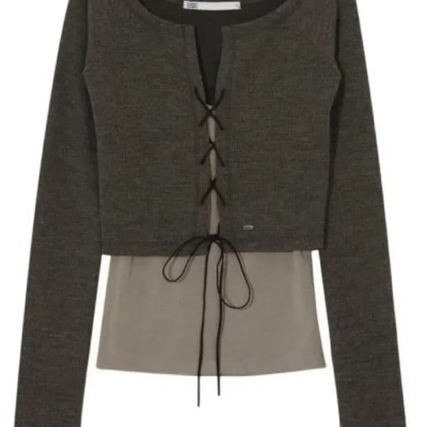 보헤미안서울 아일렛 레이어드 가디건 세트 베이지 카키