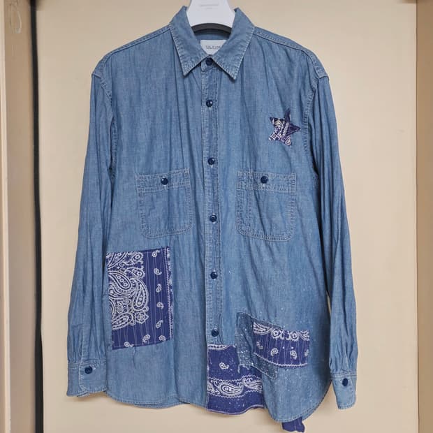 [L] 칼오라인 반다나 패치워크 샴브레이 워크셔츠 Cal O Line