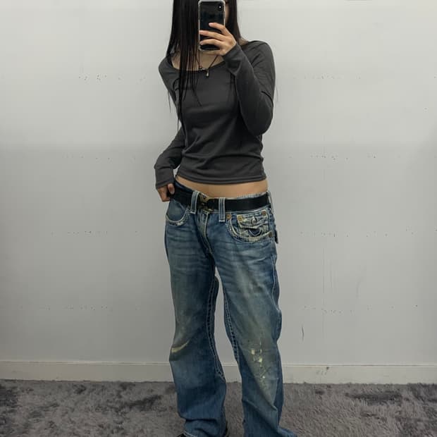 트루릴리전 데미지 워싱 부츠컷 데님