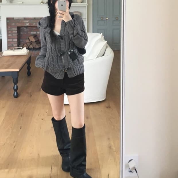 아워캐비넷 더플 후드 가디건 차콜