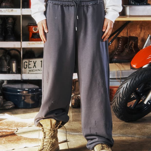 Thevinylhouse 데미지 스웻 팬츠 차콜