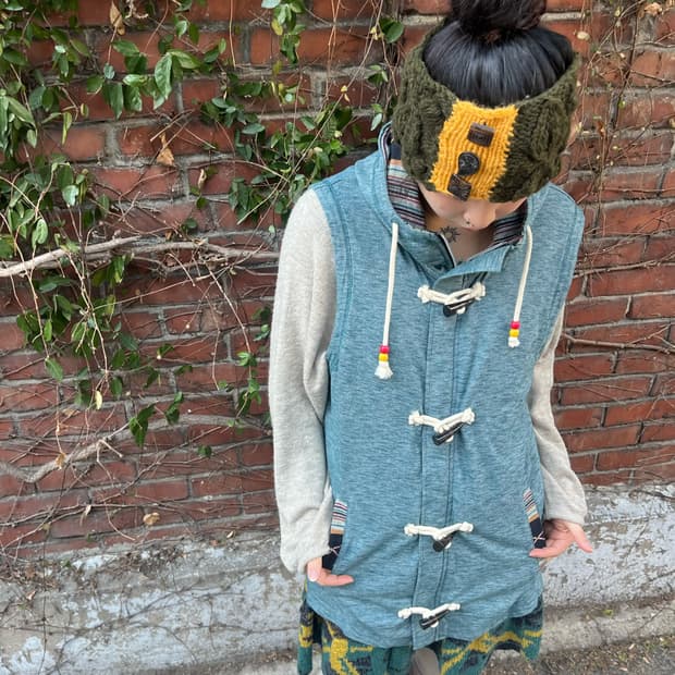 히피 패턴 포인트 후드 더플 베스트