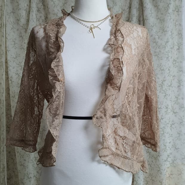 [일본빈티지] 갸루 레이스 프릴 반팔 가디건