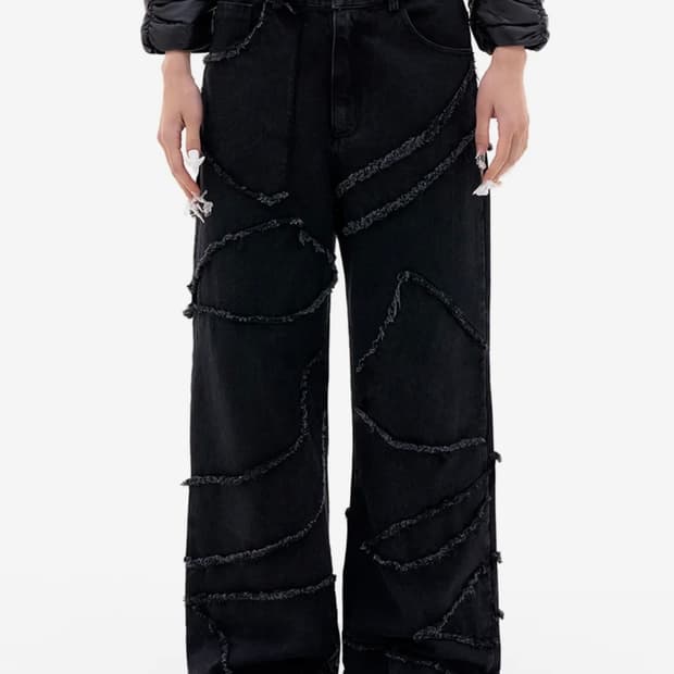 와이이이엘 데님 팬츠 블랙 M PATCHWORK DENIM