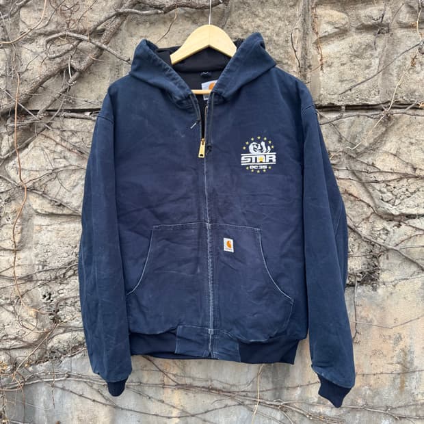 칼하트 빈티지 j131 네이비 페이딩 덕 액티브 후드 워크 자켓