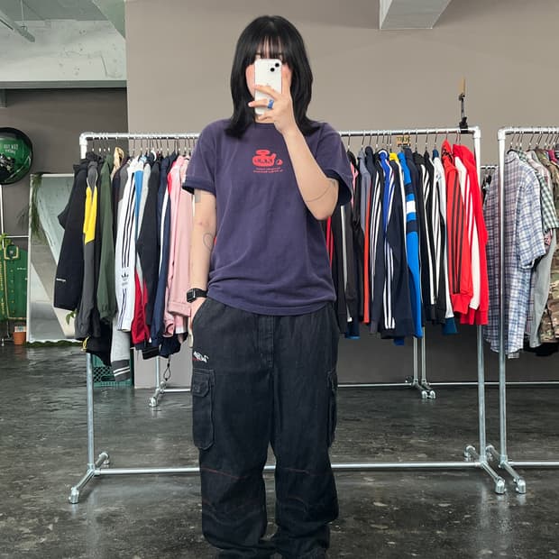 빈티지 카고 흑청 데님 팬츠 