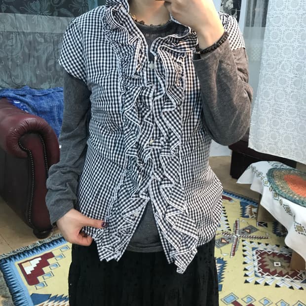 제페니즈 빈티지 셔링 체크 반소매 셔츠 (Z989)