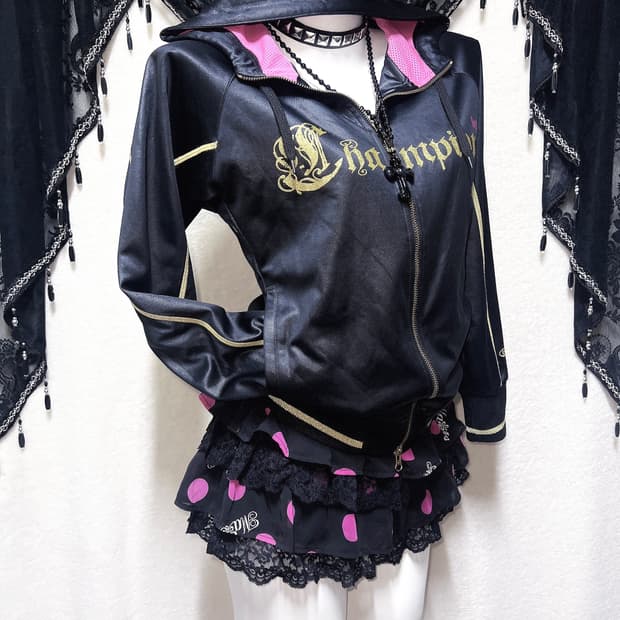 챔피온 올드스쿨 y2k 와투케 오네갸루 키치 히비스커스 투웨이 후드집업