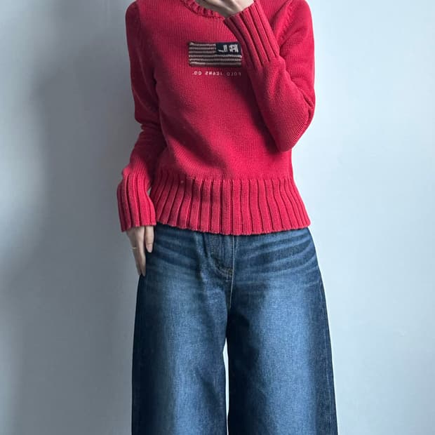 폴로 진스 성조기 레드 울 스웨터 니트 