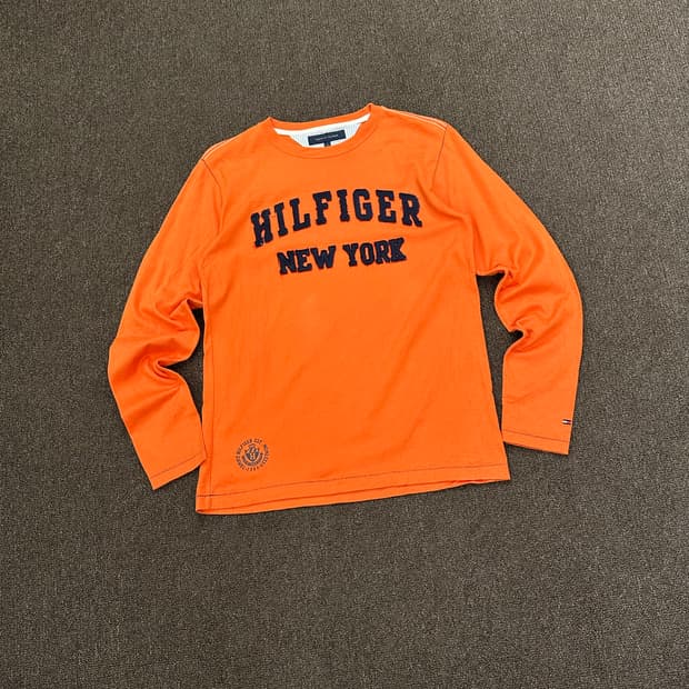 S)타미힐피거 빈티지 뉴욕 레터링 로고 패치 롱슬리브