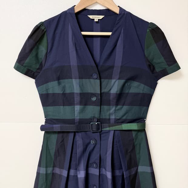 💚버버리 스타일 체크 원피스 M / 네이비 그린 벨트 체크 원피스 / 