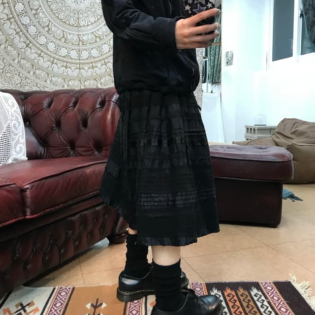 Satin 핀턱 레이스 스커트 