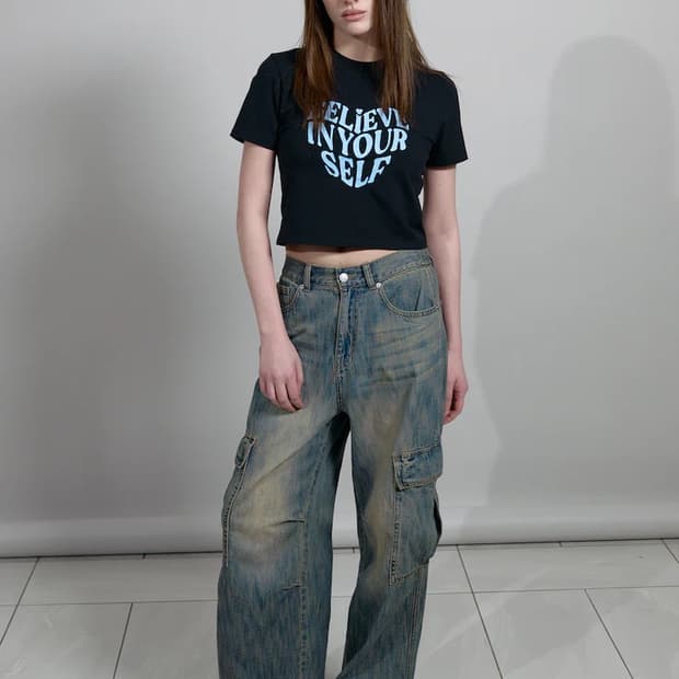 8seconds 틴워싱 카고 데님팬츠 - 블루