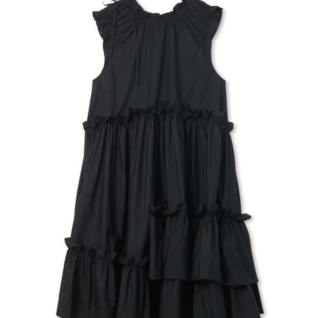COSMOSS RIBBON RUFFLE DRESS (BLACK)
