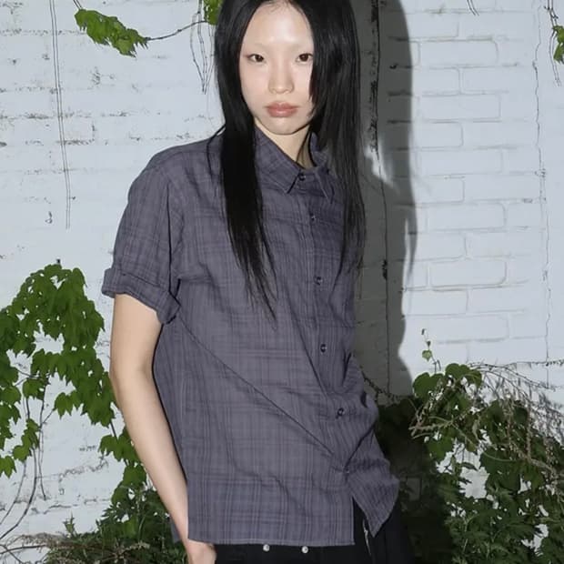 오픈야드(오와이) 체크 롤업셔츠 네이비