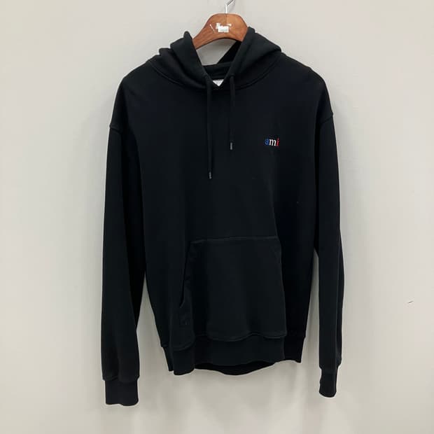아미 컬러 로고 블랙 후드티 L