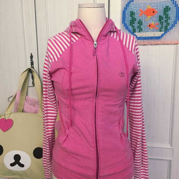 아디다스 핑크 리본 포인트 후드 집업