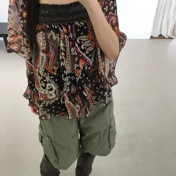 vintage square neck pattern blouse