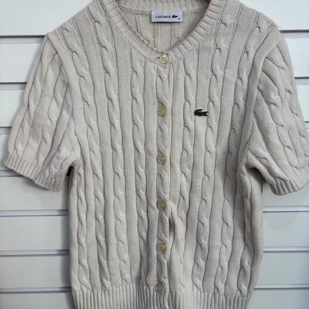 라코스테 케이블 반팔 니트 가디건 아이보리 S