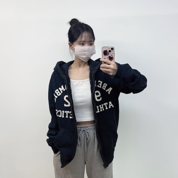아베크롬비 아치 로고 후드집업 네이비