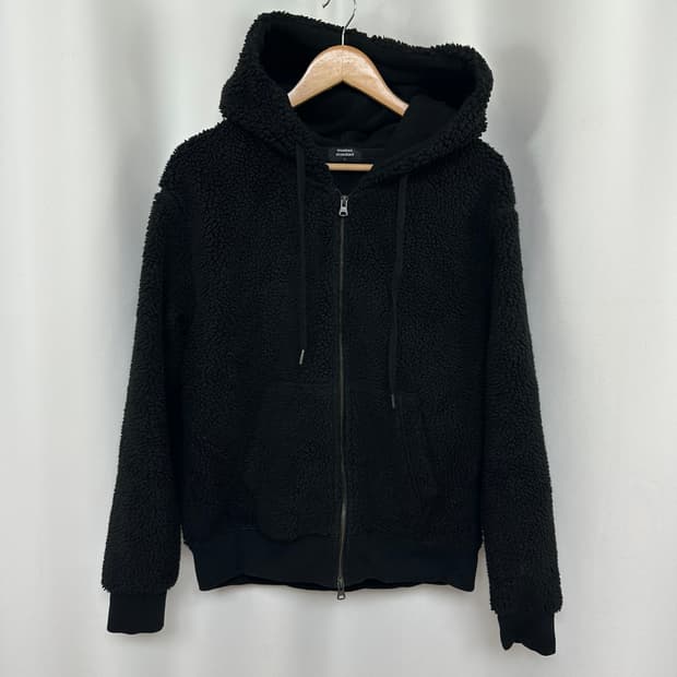 무신사스탠다드 남자  뽀글이 후드집업 검정 L 