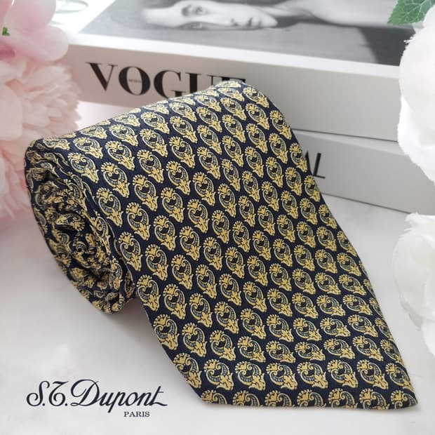 에스 티 듀퐁 실크 네이비 페이즐리 넥타이 9.4cm A+등급 K1119