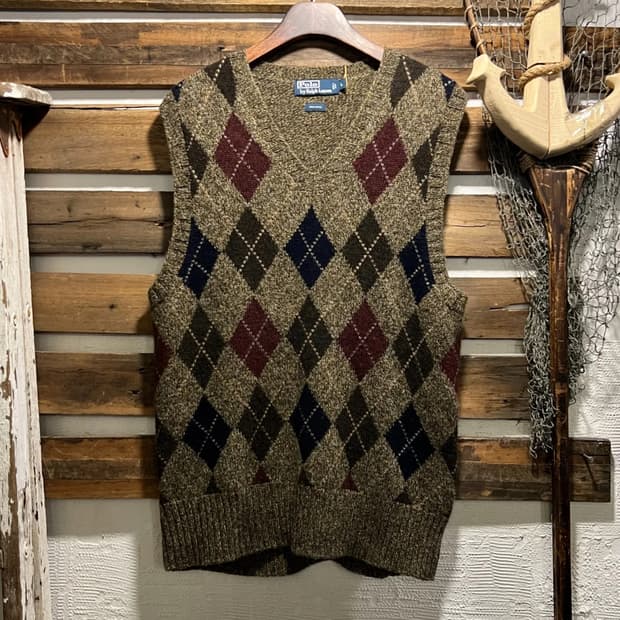 [L]폴로 랄프로렌 아가일 패턴 브라운 울 베스트