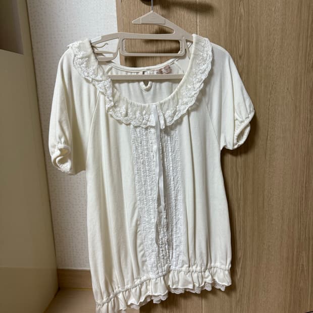 반팔 너드 블라우스 페어리 퍼프 프릴 갸루 로걀탑