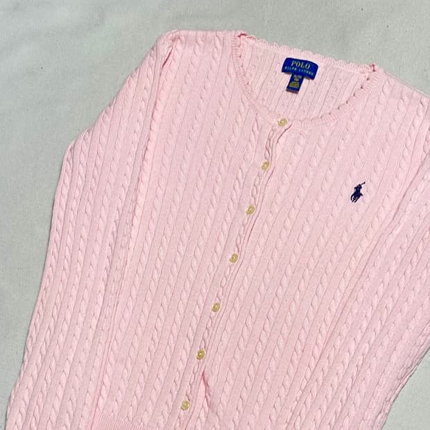 XL 폴로랄프로렌 여성 핑크 케이블 가디건