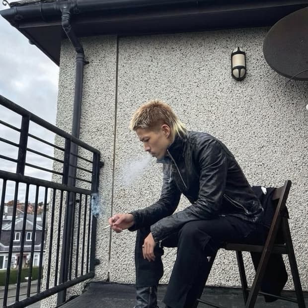 Takeshy Kurosawa 비대칭 더블집업 하이넥 레더 자켓