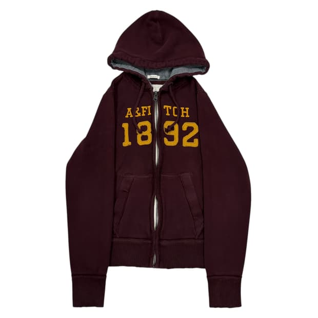 아베크롬비 빈티지 Y2K 데미지 그런지 스펠로고 기모 후드집업 버건디레드
