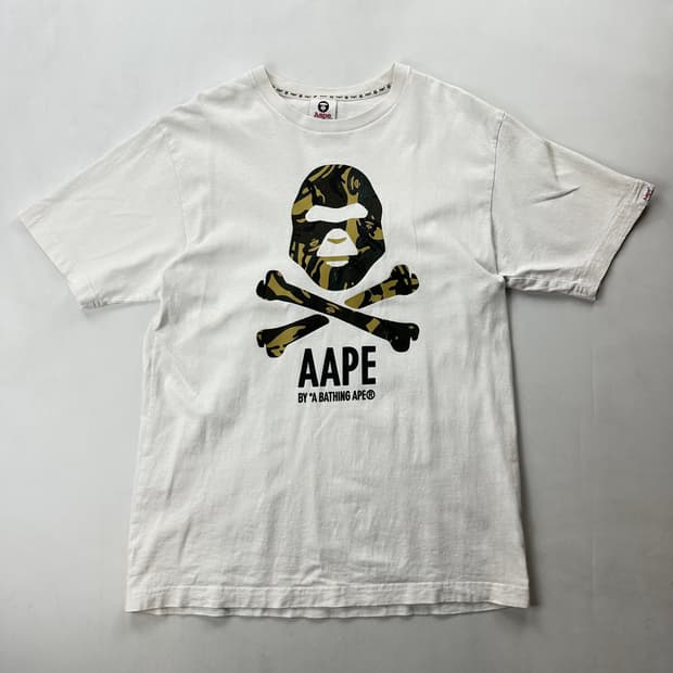 베이프 에이프 AAPE 카모 해골 반팔 티셔츠 화이트