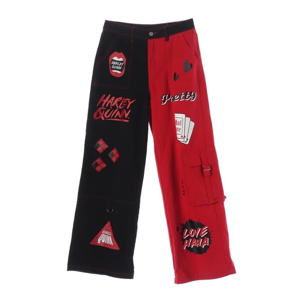 ROMWE x DC 할리퀸 그래픽 반반 와이드 카고 팬츠 S