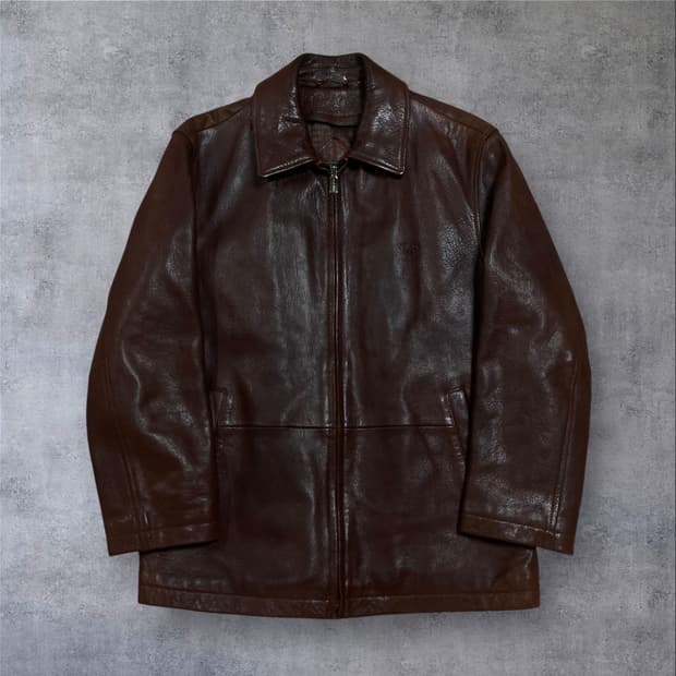 빈티지 브라운 컬러 양가죽 레더 봄버 자켓