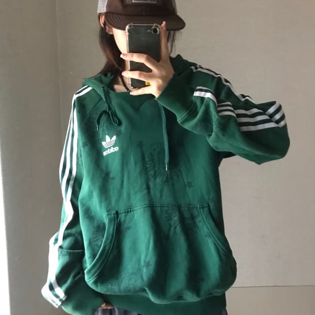 아디다스 그린 오버핏 후드티