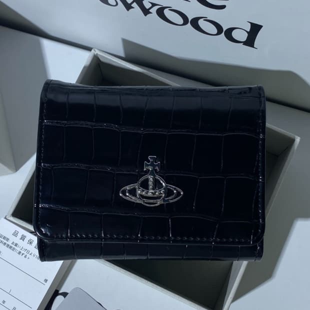 비비안웨스트우드 아카이브 은장 orb 블랙 레터 하프월렛 반지갑