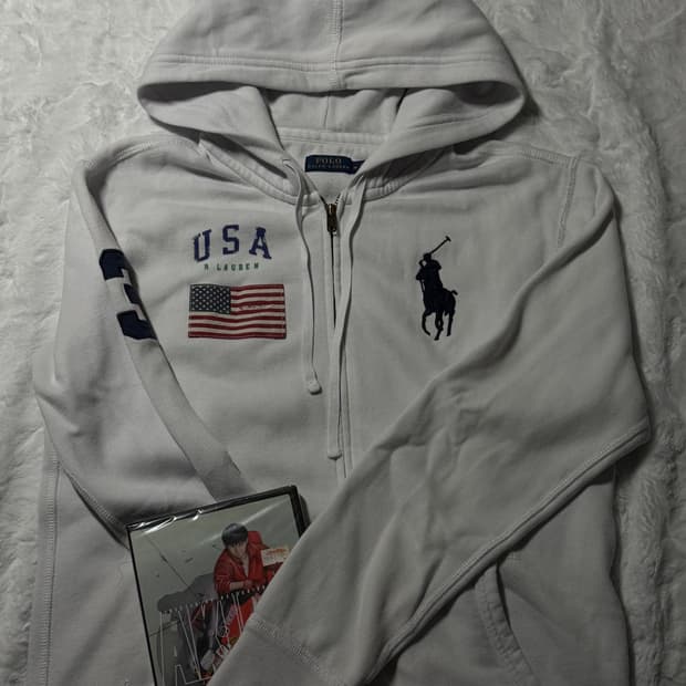 폴로 빅포니 성조기 화이트 후드집업 M