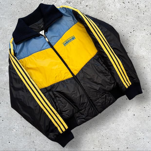 00s 아디다스 3선 빅로고 패딩 자켓 블랙/옐로우 C995