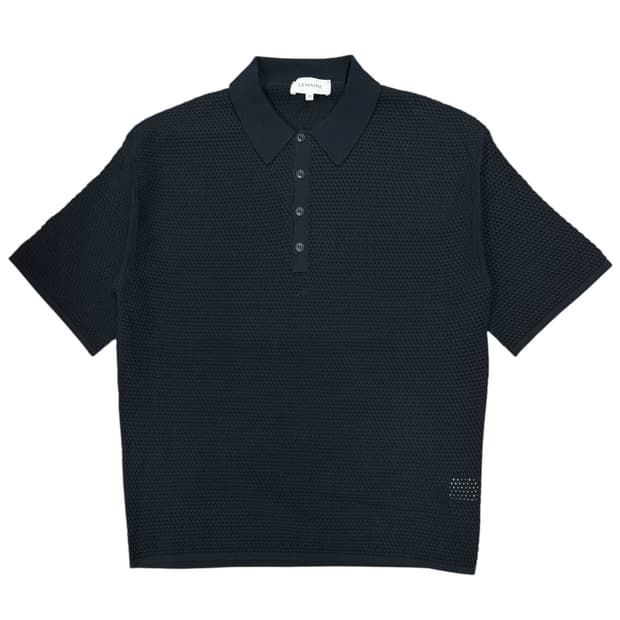 LEMAIRE Black Mesh Knit Polo Shirt