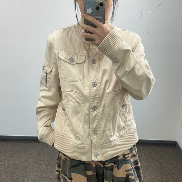 Gap 갭 아이보리 사이드 포켓 코튼 집업 자켓