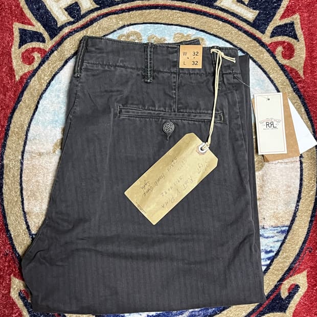 RRL 가먼트다이 헤링본 필드 팬츠 블랙 31 34 36 