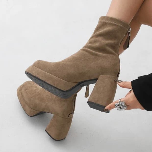 더레이디 스웨이드 백지퍼 가보시 부츠