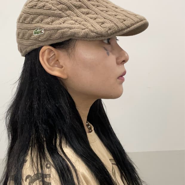00s Lacoste 라코스테 악어와펜 꽈배기 케이블 니트 울 헌팅캡