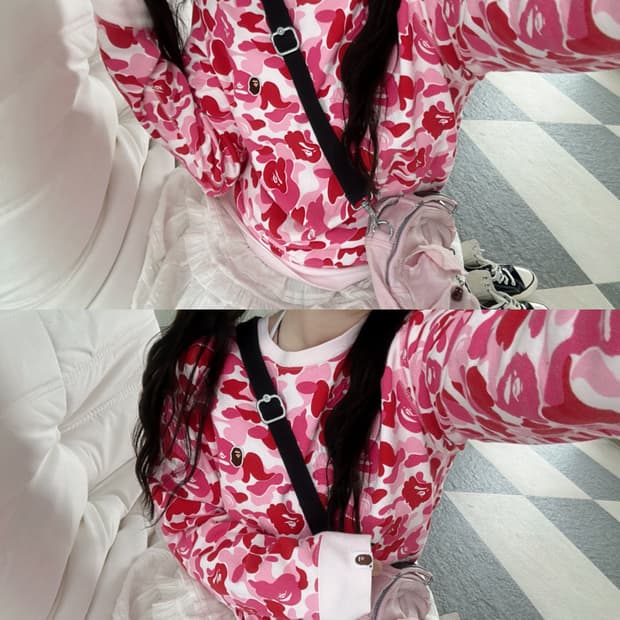 베이프 핑크 ABC카모 미니사루 맨투맨