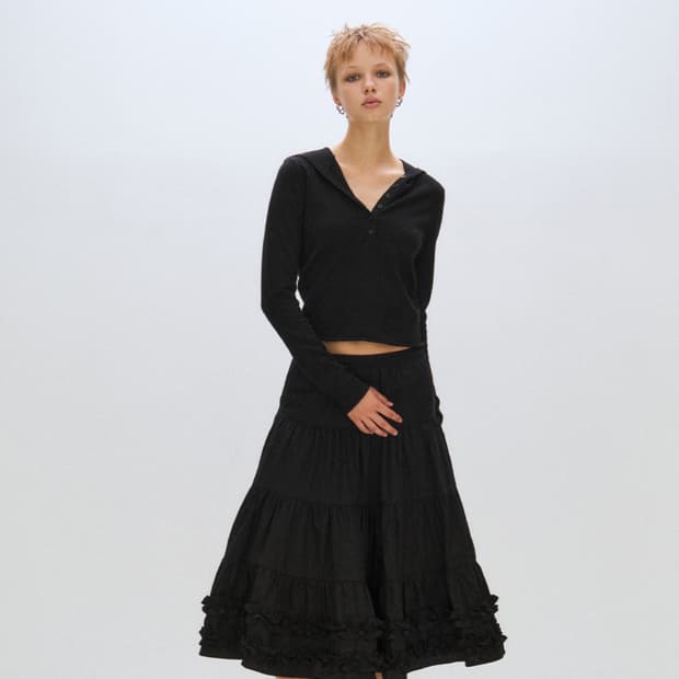 [새상품] 플리즈프로덕트 MIDDLE FRILL SKIRT, BLACK