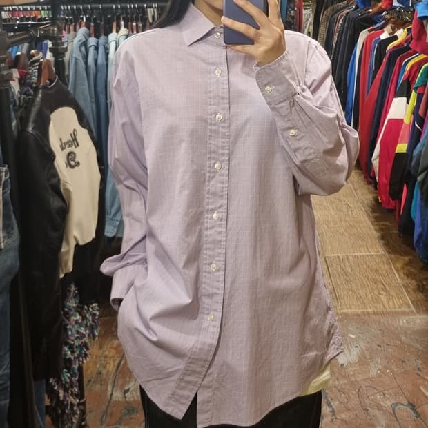 [Hi] 폴로 긴팔 체크셔츠 퍼플