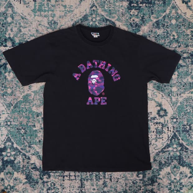 BAPE 베이프 컬리지 카모 반팔 티셔츠 블랙 퍼플 XL