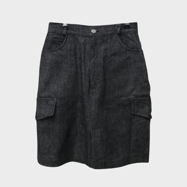 ROLL OVER 흑청 카고 미디스커트 61526