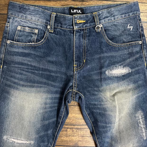 라이풀 LIFUL 디스트로이드 워싱 데님팬츠 슬림핏 청바지 32
